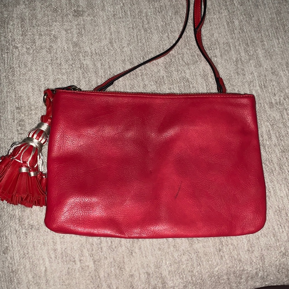Red crossbody leather purse